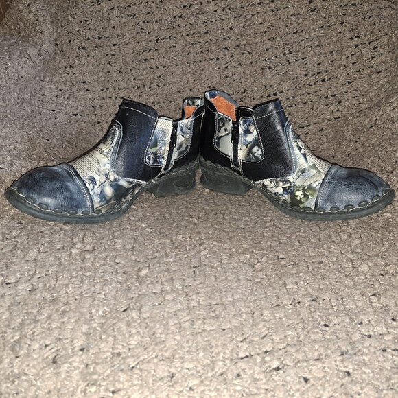 TMA EYES-Germany-Denim Newsprint Leather-Side Zip-Booties-Sz 8.5-Excellent - Picture 4 of 8